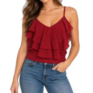 Alythea Women's Red Ruffle Cropped Tank Top | Size Small